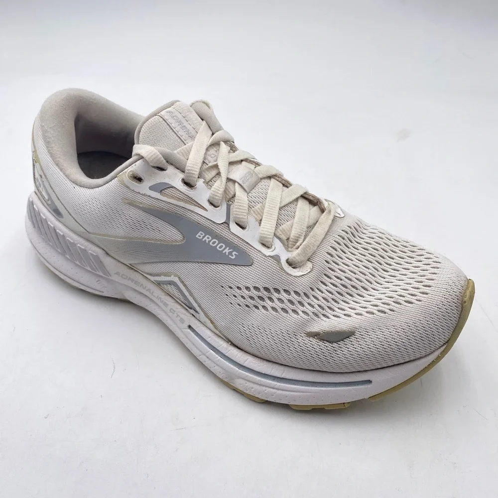 Brooks Adrenaline GTS 23 Running Shoes Womens 8 Wide White Silver Stability Mesh
